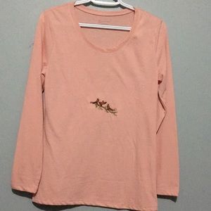 NWOT hand embroidered birds on a branch womens long sleeve tee